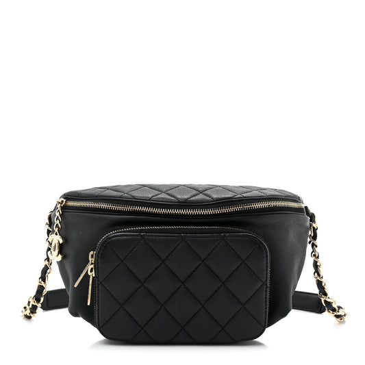 Amelia Caviar Quilted Business Affinity Waist Belt Bag Black