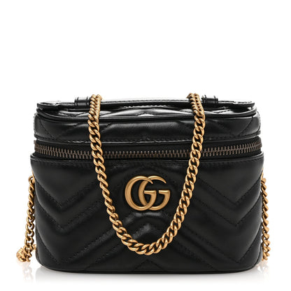 Amelia Calfskin Matelasse Chevron Mini GG Marmont Top Handle Bag Black