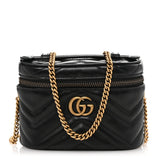 Amelia Calfskin Matelasse Chevron Mini GG Marmont Top Handle Bag Black