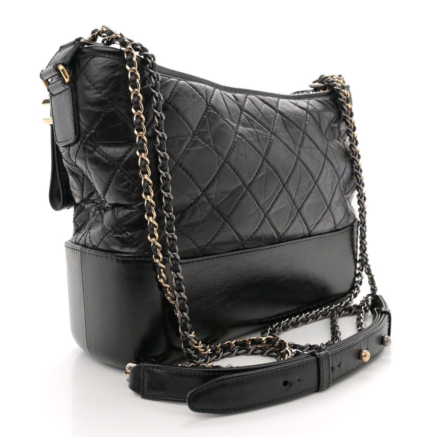 Amelia Aged Calfskin Quilted Medium Gabrielle Hobo Black