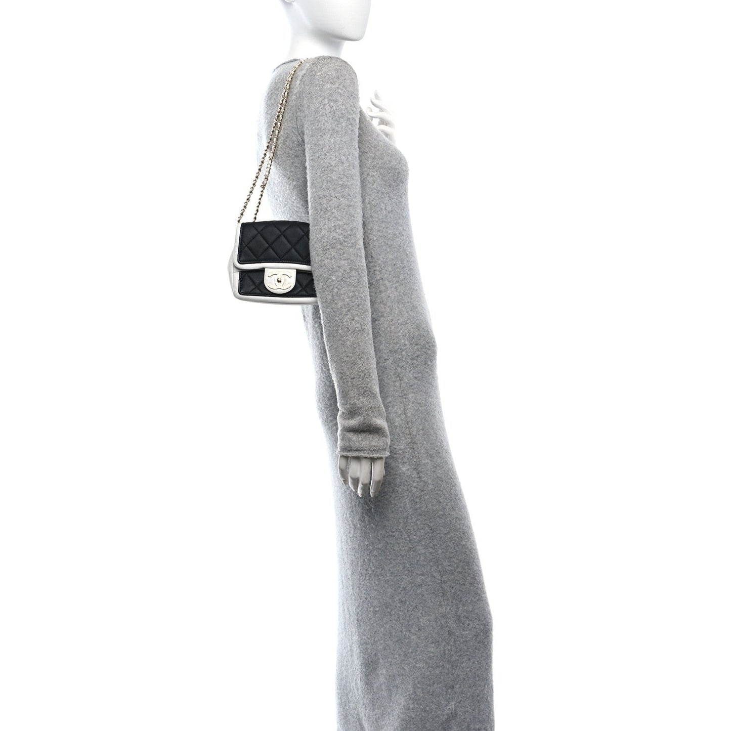 Amelia Lambskin Quilted Graphic Mini Flap Bag Black White