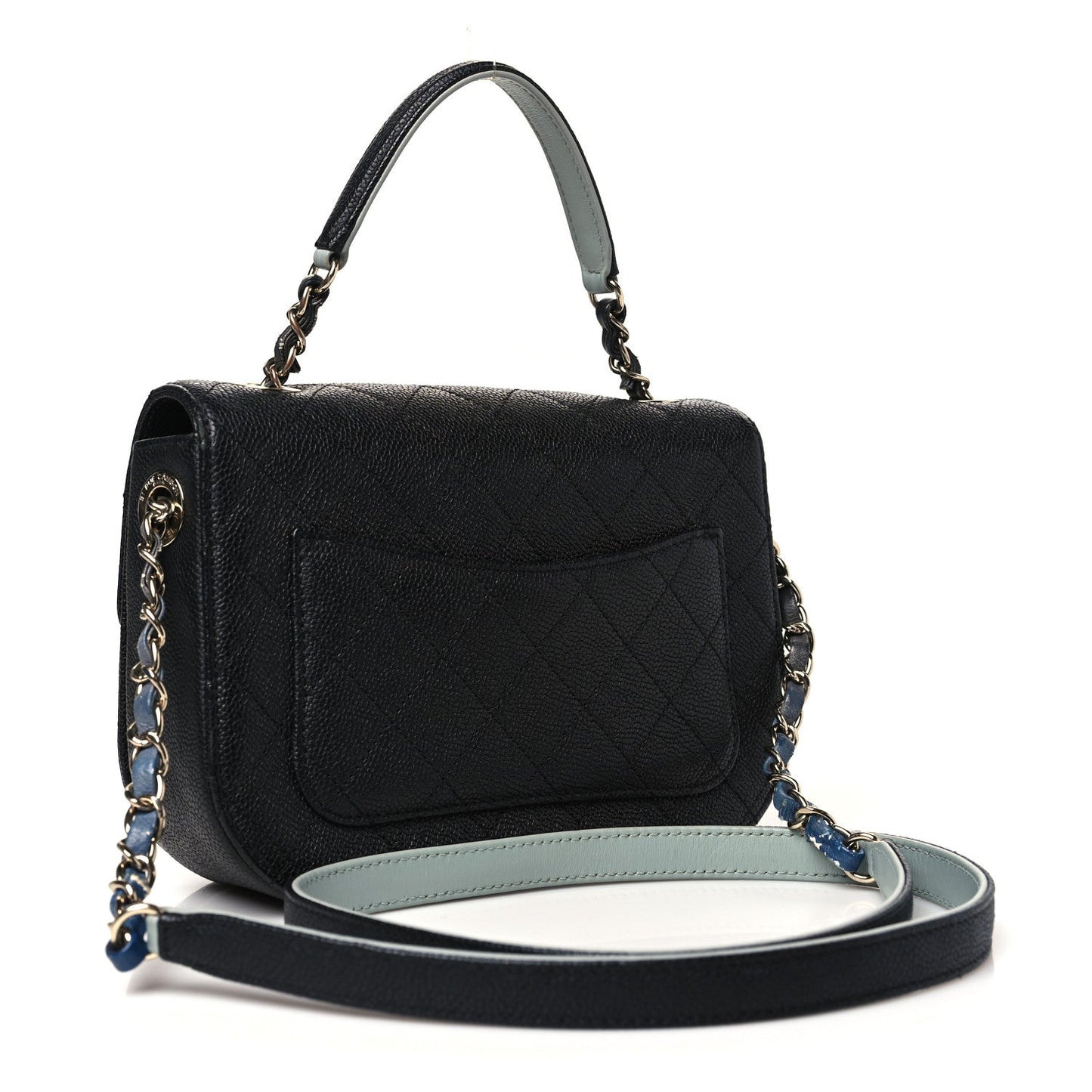 Amelia Grained Calfskin Quilted Small Cuba Top Handle Flap Black