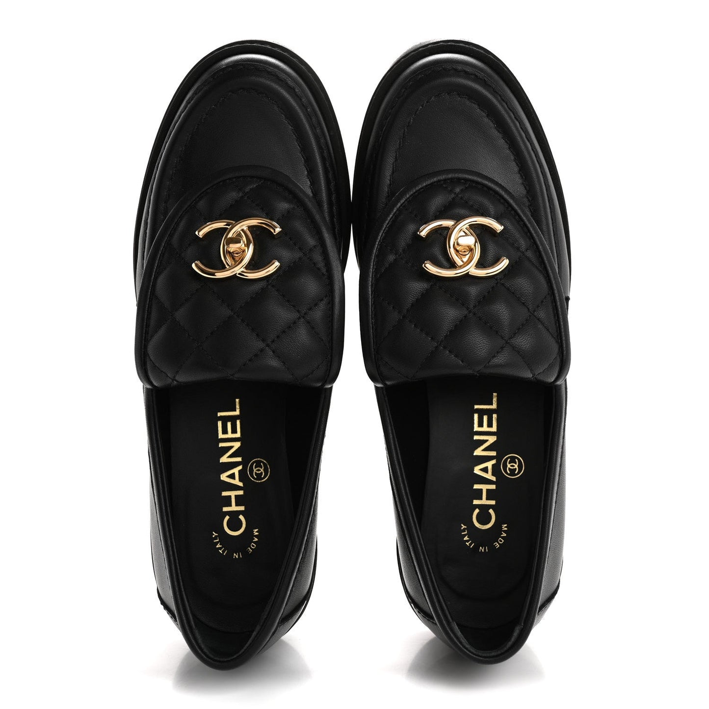 Amelia Lambskin Quilted CC TurnLock Loafers 36 Black