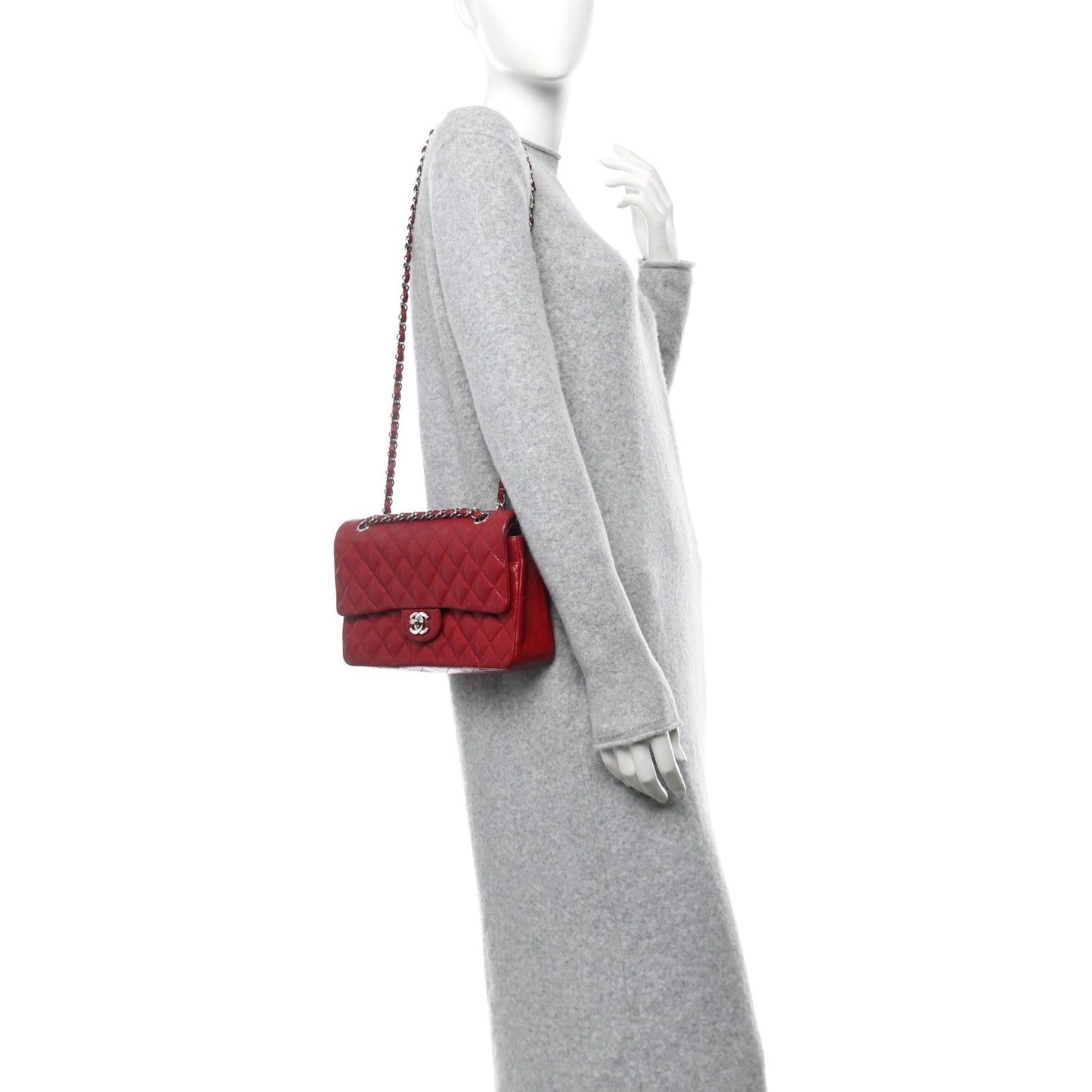 Amelia Caviar Quilted Medium Double Flap Red