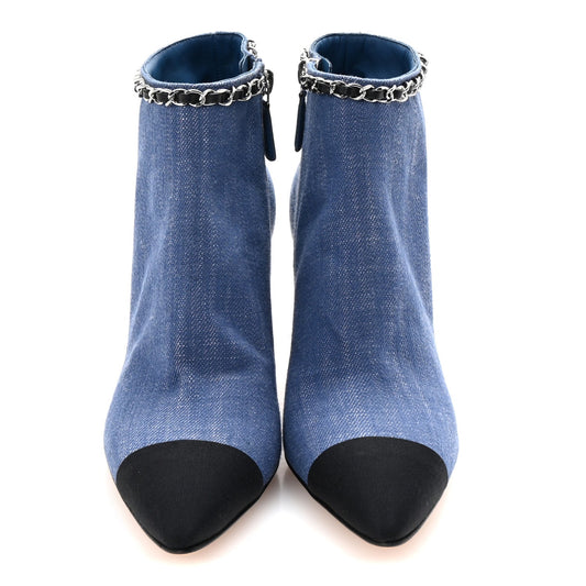 Amelia Denim Grosgrain Cap Toe Short Boots 37 Blue