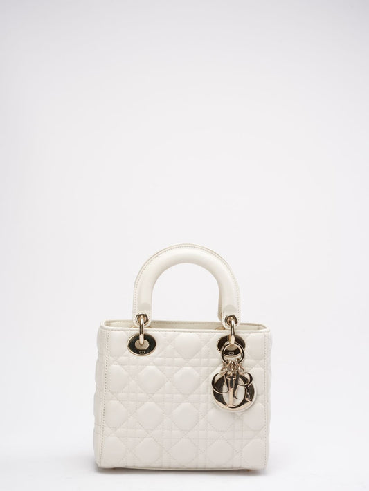 Christian Dior White Small Lady Dior Bag in Cannage Lambskin 2017
