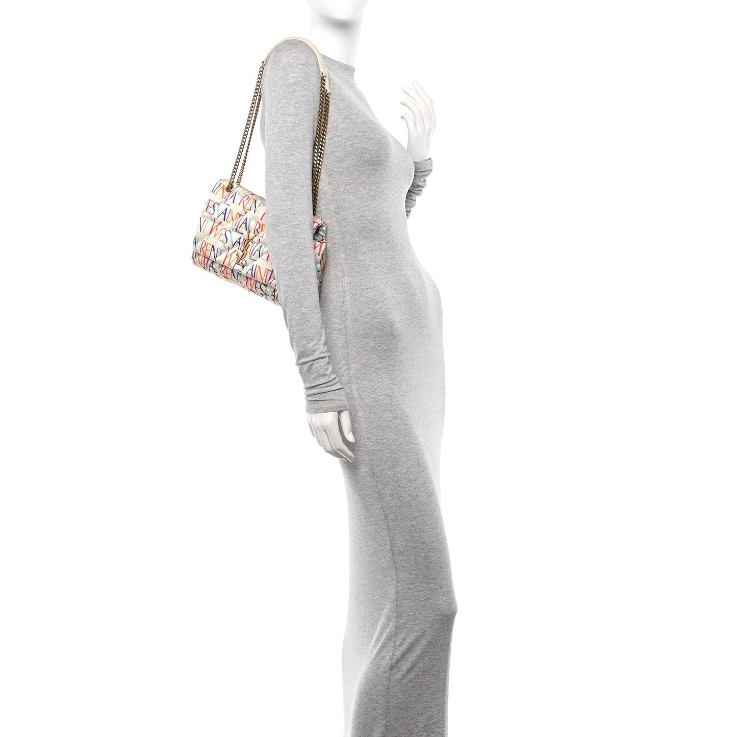 Saint Laurent Silk Carre Rive Gauche Print Patchwork Monogram Medium Jamie Multicolor White