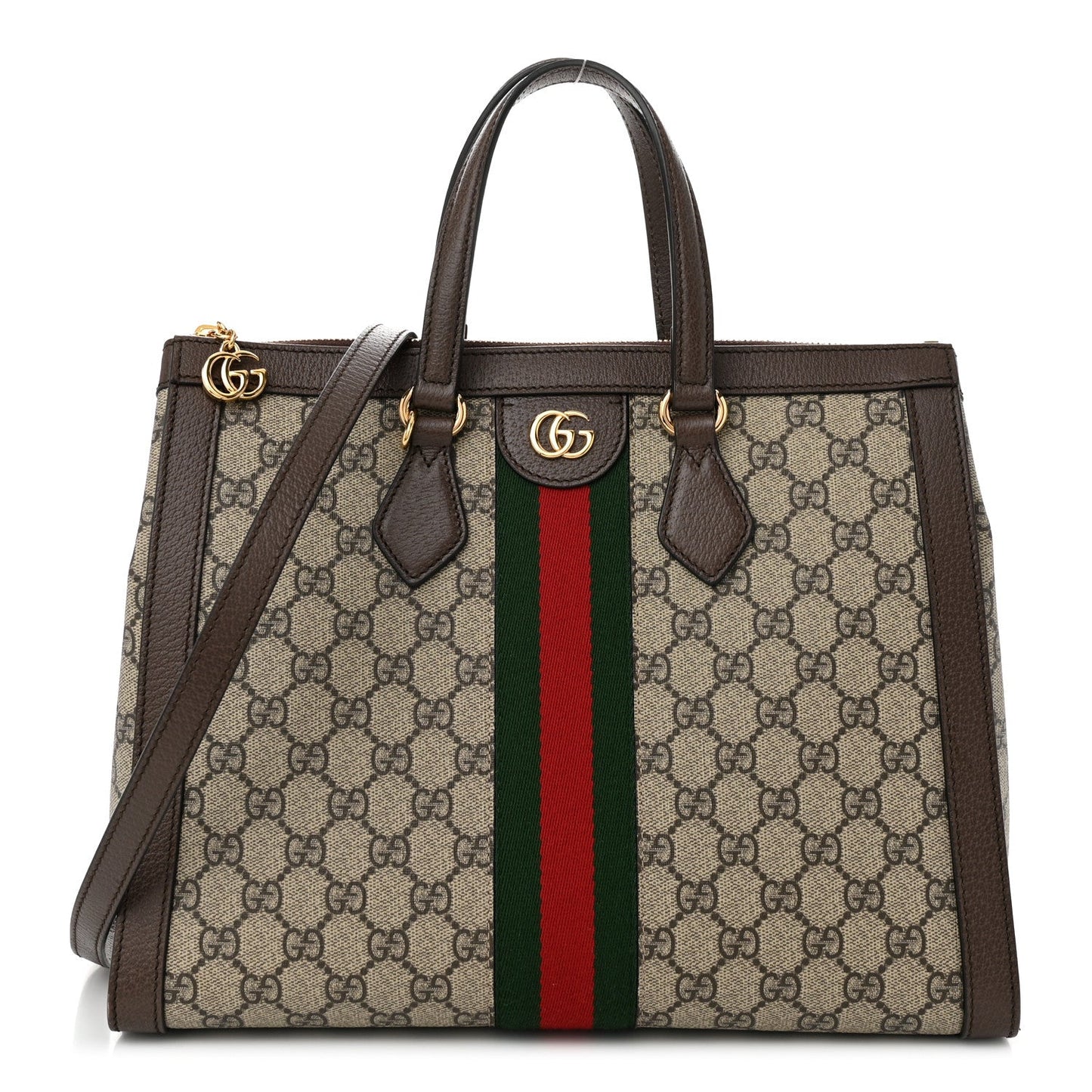 Amelia GG Supreme Monogram Web Medium Ophidia Tote Bag Brown