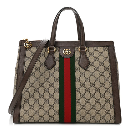 Amelia GG Supreme Monogram Web Medium Ophidia Tote Bag Brown
