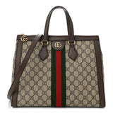 Amelia GG Supreme Monogram Web Medium Ophidia Tote Bag Brown