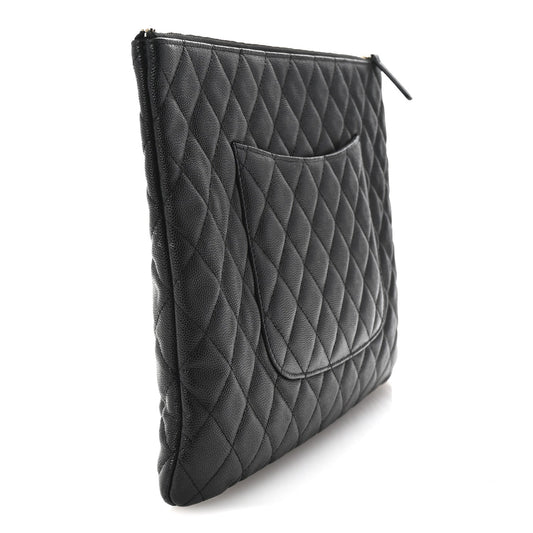 Amelia Caviar Quilted Large Cosmetic Case Black