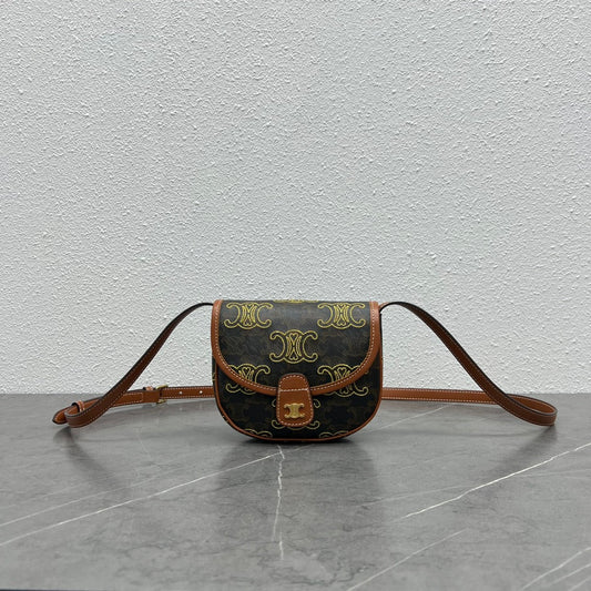 CE Mini Besace In Triomphe Canvas With Triomphe Heart Embroidery Brown For Women 6in/15Amelia196702ECK.04LU