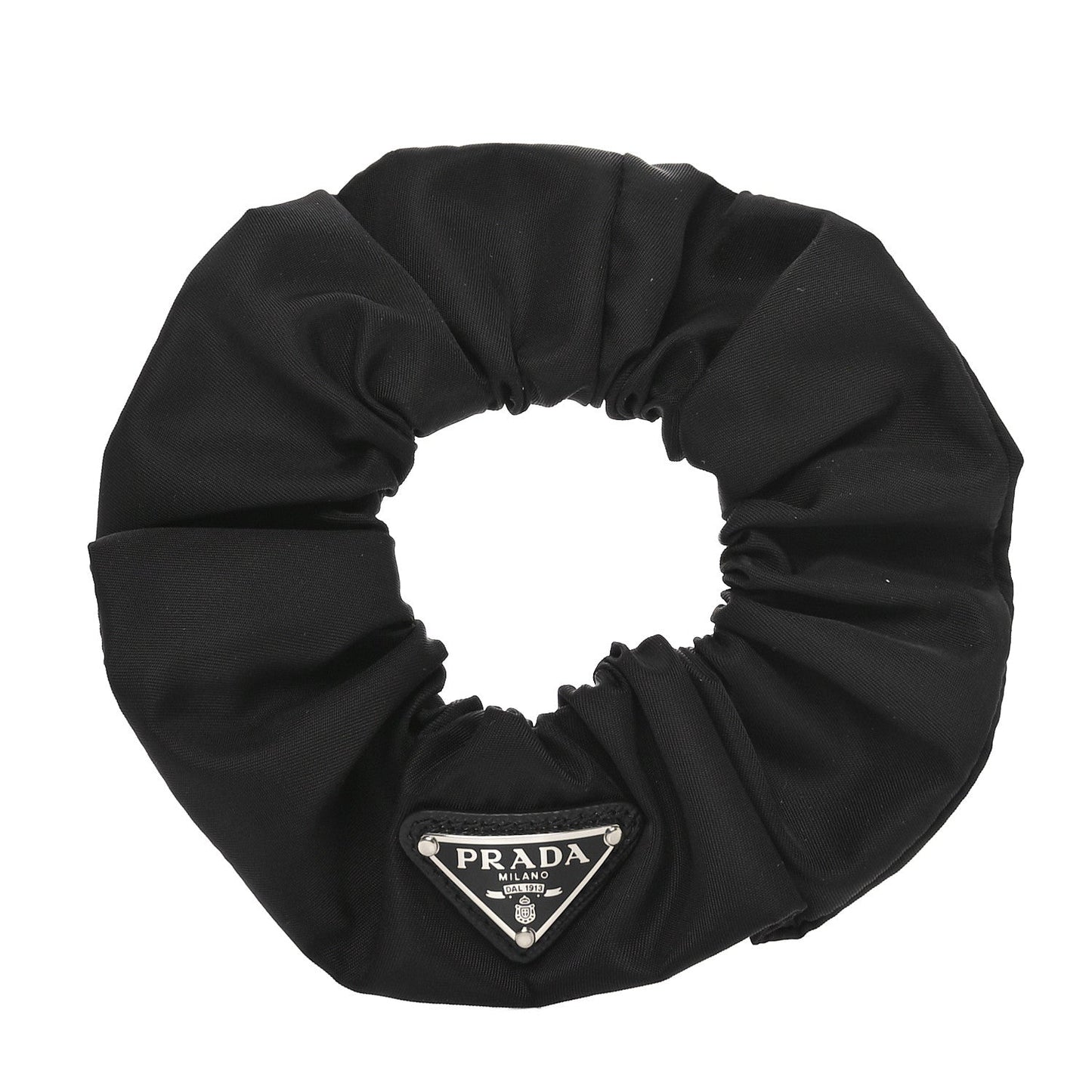 Prada Re-Nylon Metal Logo Scrunchie Black
