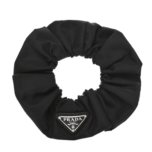 Prada Re-Nylon Metal Logo Scrunchie Black