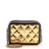 CHANEL Golden Plate Zip Around Vanity Case with Chain Quilted Metal and Lambskin Mini