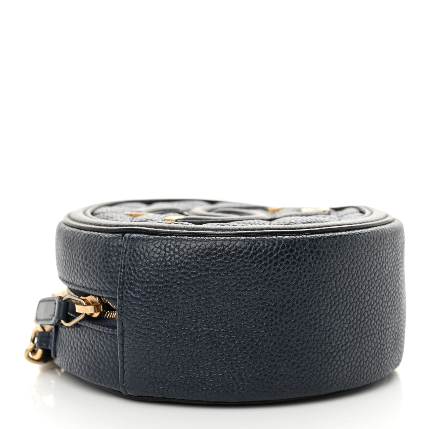 Amelia Caviar Quilted Round Filigree Crossbody Navy Black
