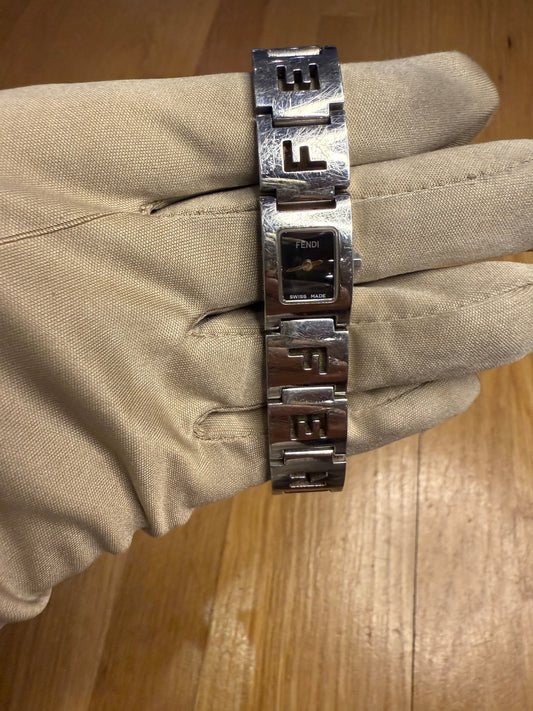 Fendi Black Dial Tank Stainless Letter Links