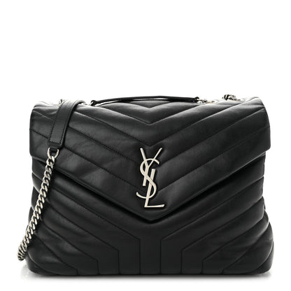 Saint Laurent Calfskin Y Quilted Monogram Medium Loulou Chain Satchel Black