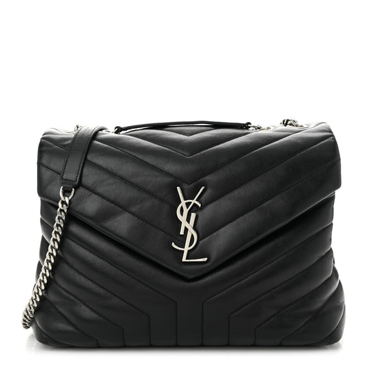 Saint Laurent Calfskin Y Quilted Monogram Medium Loulou Chain Satchel Black