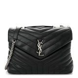 Saint Laurent Calfskin Y Quilted Monogram Medium Loulou Chain Satchel Black