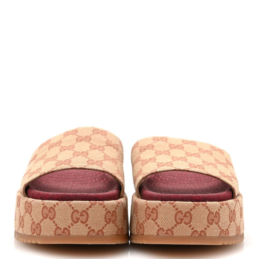 Amelia Canvas GG Monogram Angelina Platform Slide Sandals 40 Beige Ruggine
