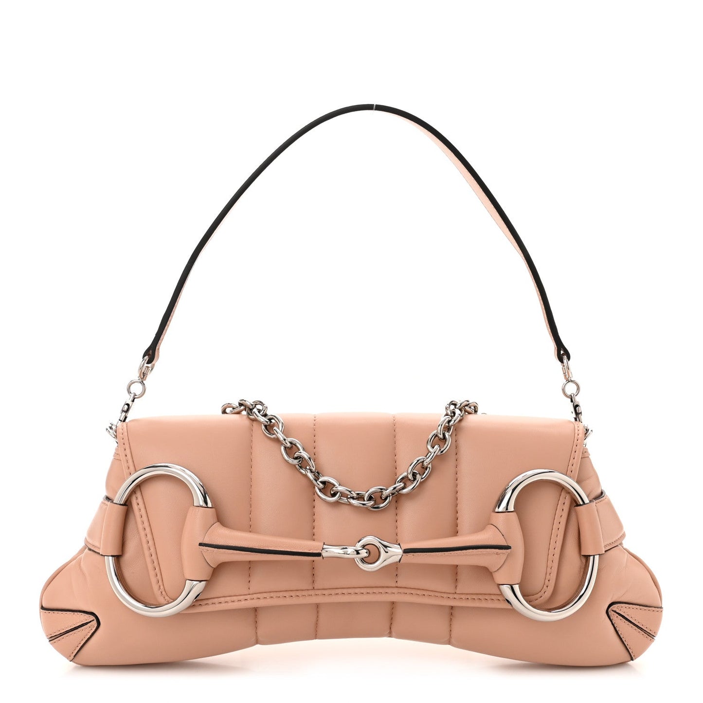 Amelia Nappa Vertical Matelasse Medium Maxi Horsebit Chain Shoulder Bag Rose Beige