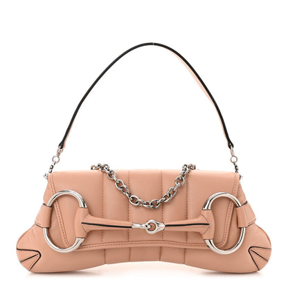 Amelia Nappa Vertical Matelasse Medium Maxi Horsebit Chain Shoulder Bag Rose Beige