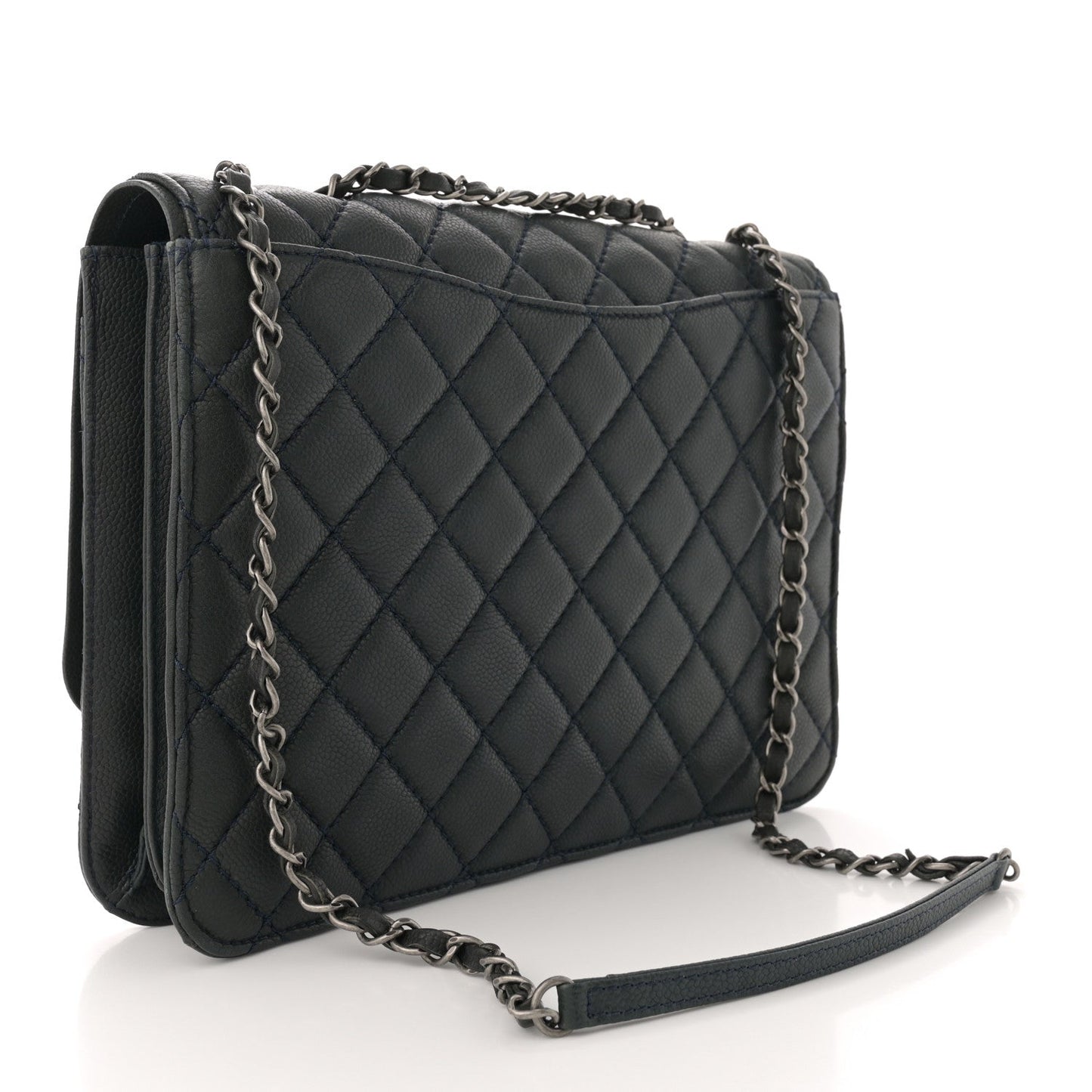 Amelia Caviar Quilted Flap With Chain Blue