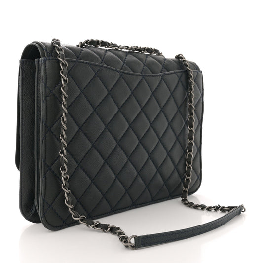 Amelia Caviar Quilted Flap With Chain Blue