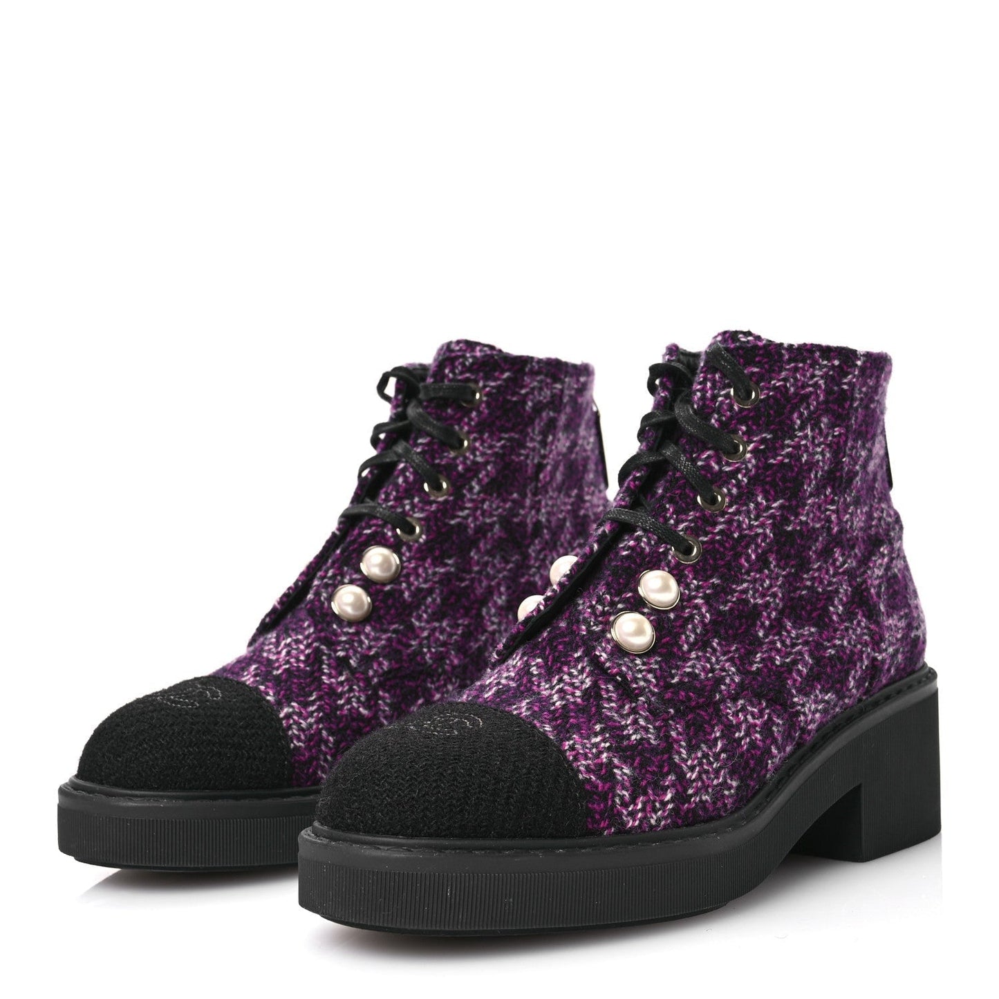 Amelia Tweed Pearl Combat Short Boots 38 Purple Black