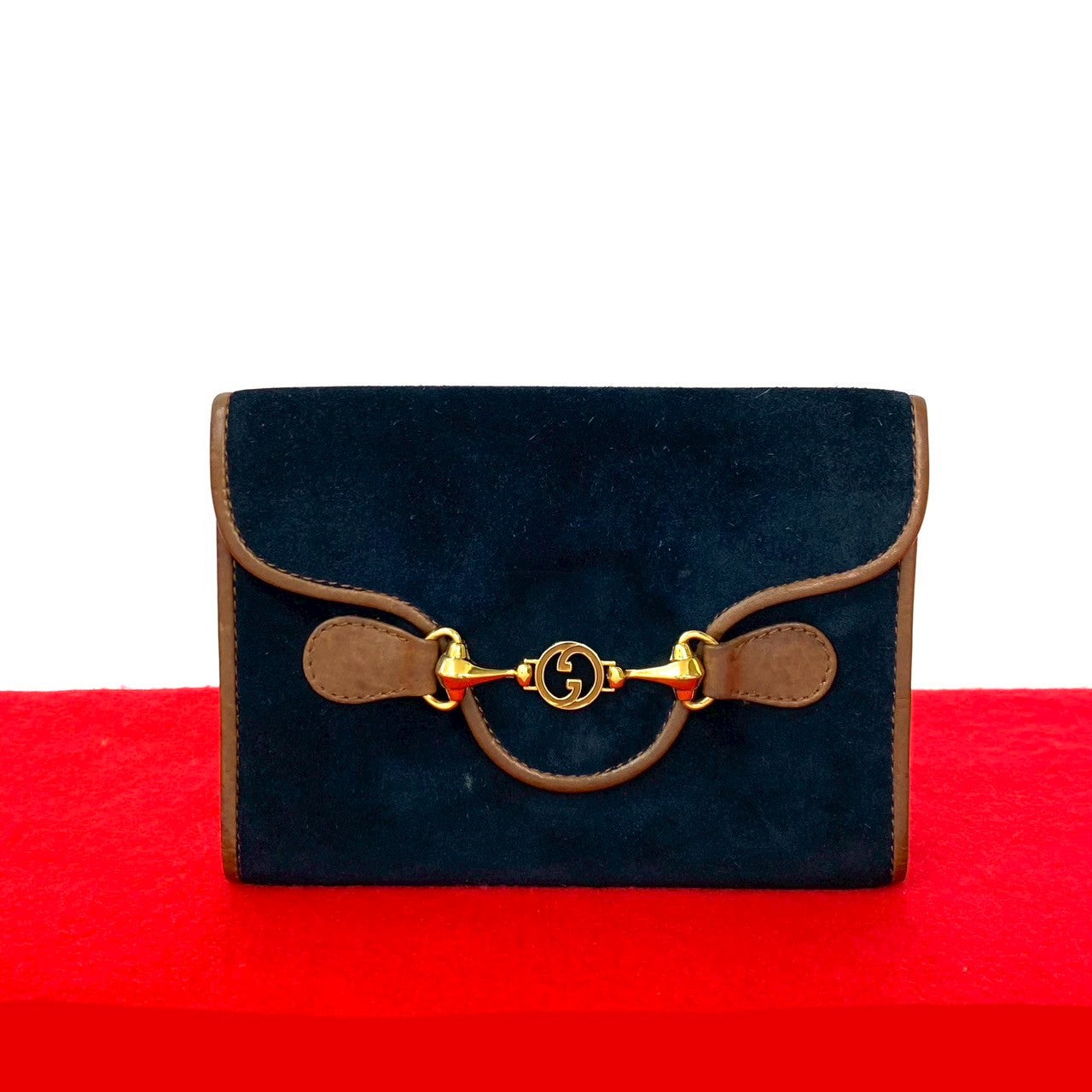 Gucci GG Logo Horsebit Suede Leather Bifold Wallet