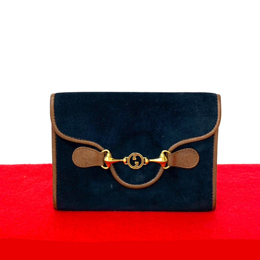 Gucci GG Logo Horsebit Suede Leather Bifold Wallet