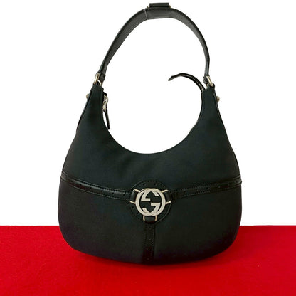 Gucci GG Logo Leather Canvas Shoulder Bag