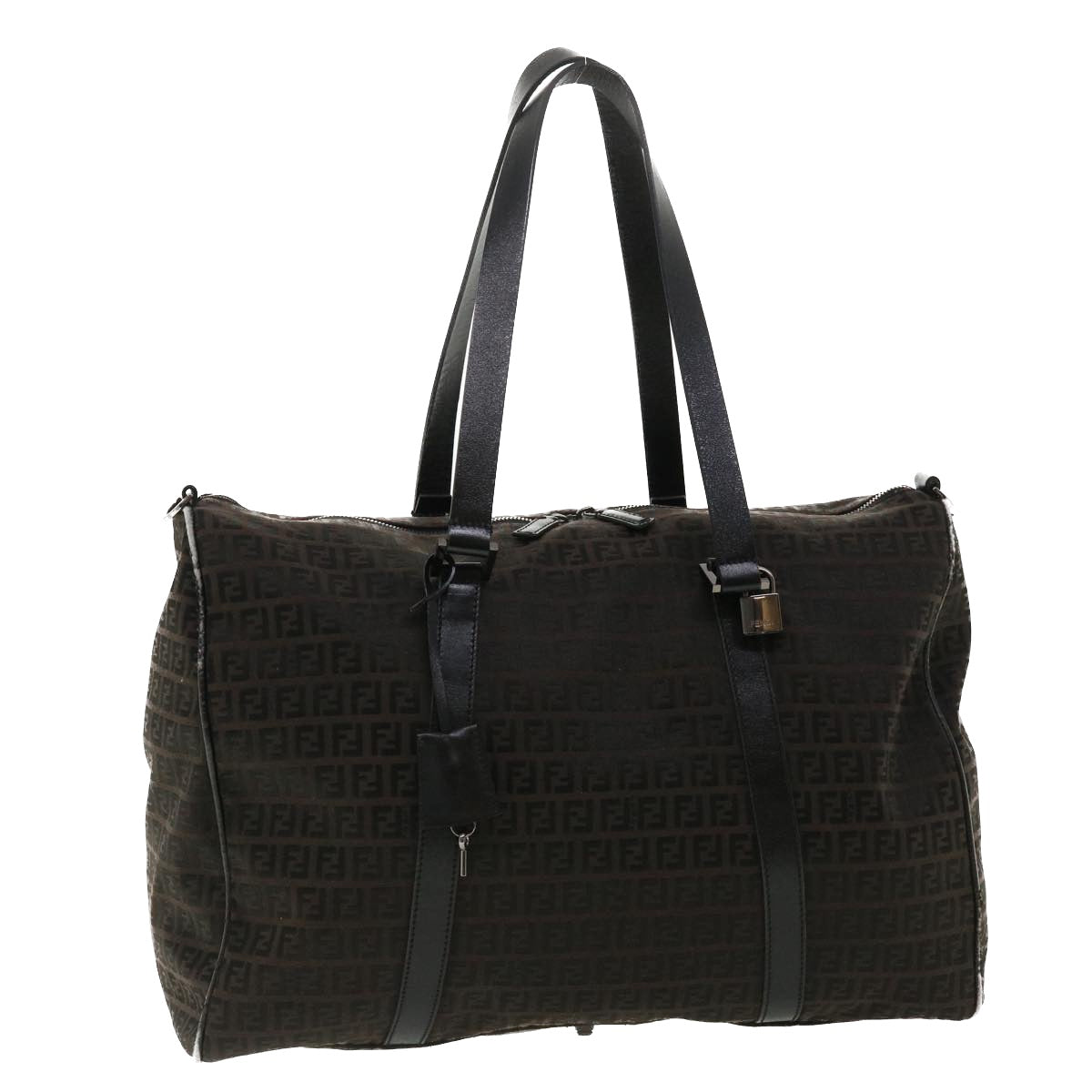 FENDI Zucchino Canvas Boston Bag Black Auth am3471