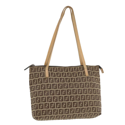 FENDI Zucchino Canvas Shoulder Bag Brown Auth am3565
