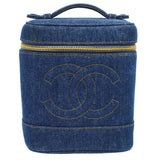 CHANEL 1996-1997 CC Logos Cosmetic Vanity Hand Bag Blue Denim ao07497