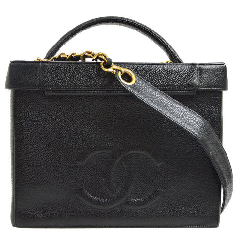 CHANEL 1994-1996 Circled CC Vanity Handbag Black Caviar ao08211