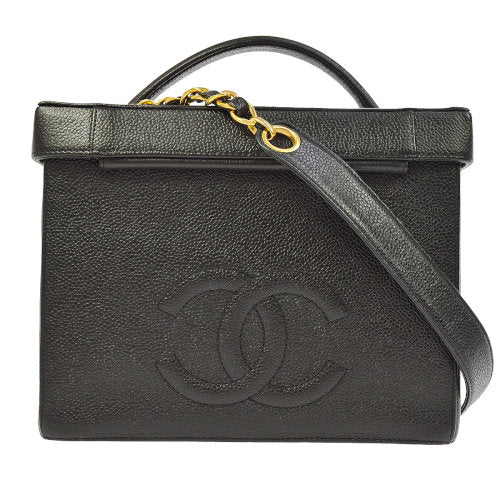CHANEL 1994-1996 Circled CC Vanity Handbag Black Caviar ao08272