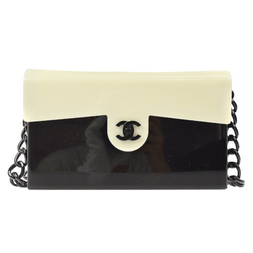 CHANEL 2000-2001 CC Chain Shoulder Bag Ivory Black ao09800