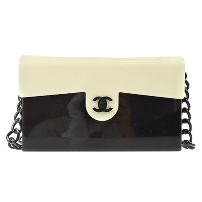 CHANEL 2000-2001 CC Chain Shoulder Bag Ivory Black ao09800