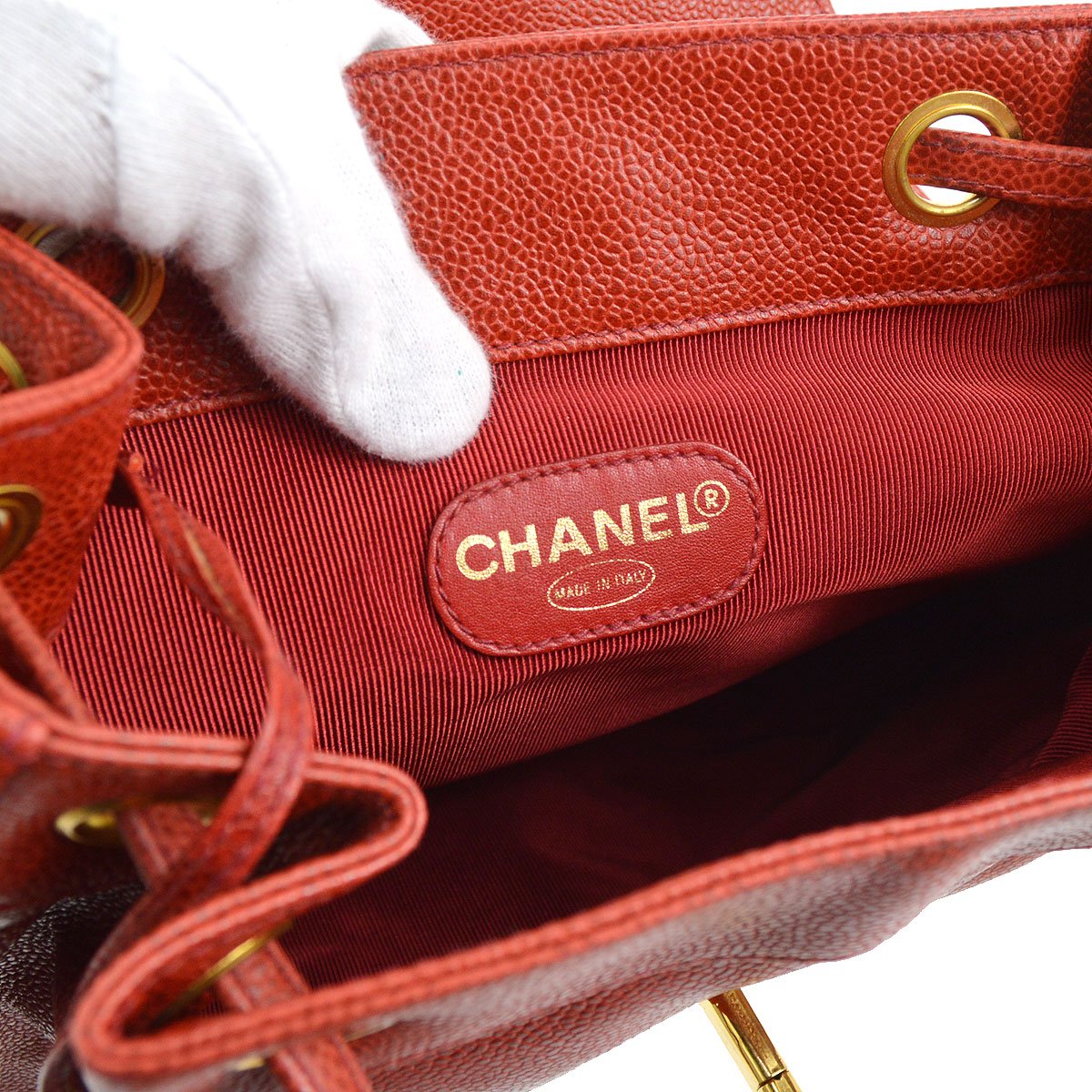 CHANEL 1994-1996 Triple CC Backpack Red Caviar ao24122