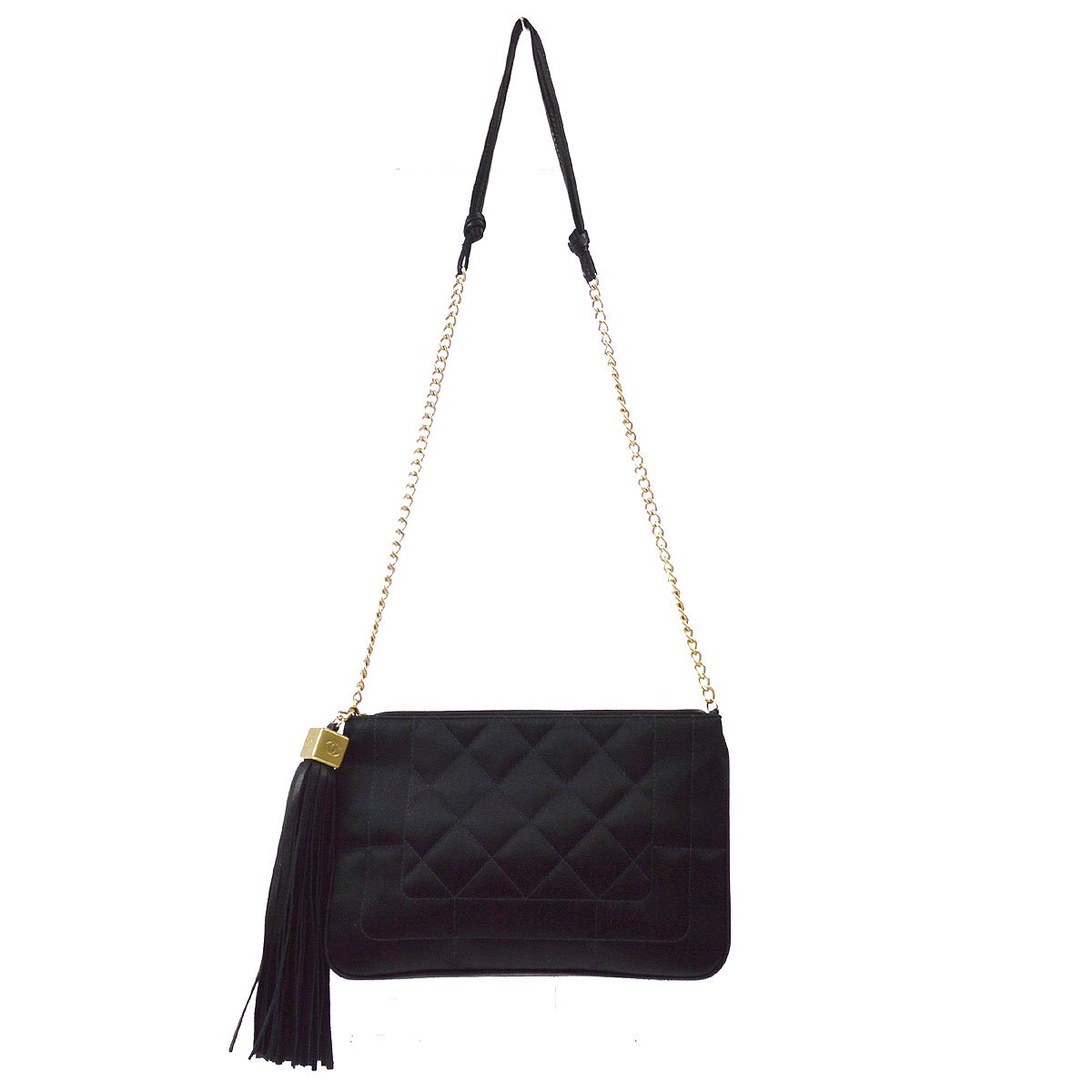 CHANEL 2003-2004 Black Satin Shoulder Bag ao26182