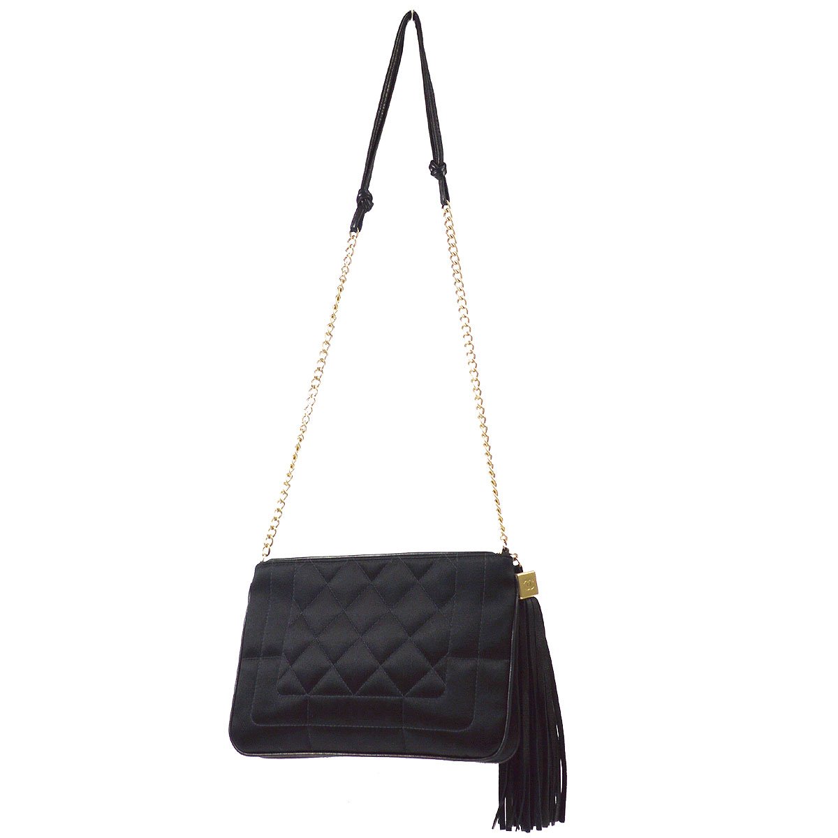 CHANEL 2003-2004 Black Satin Shoulder Bag ao26182