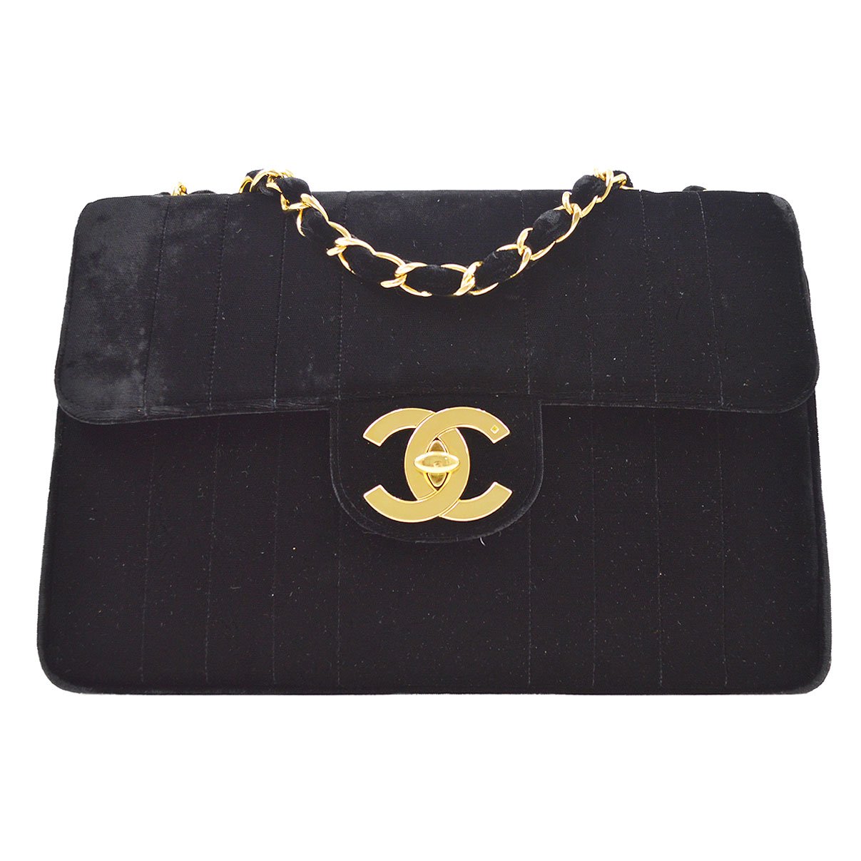 CHANEL? 1994-1996 Black Velvet Vertical Classic Flap Jumbo ao28029