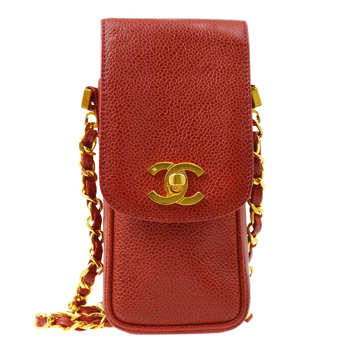 CHANEL 1994-1996 Red Caviar Phone Case ao28621