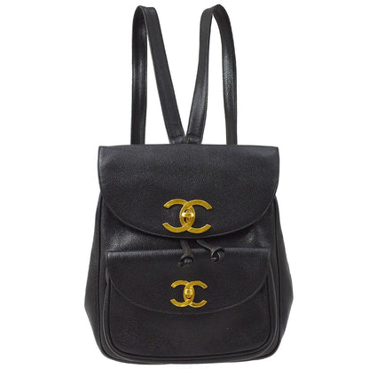 CHANEL 1994-1996 Chain Backpack Bag Black Caviar Skin ao29053