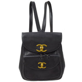 CHANEL 1994-1996 Chain Backpack Bag Black Caviar Skin ao29053