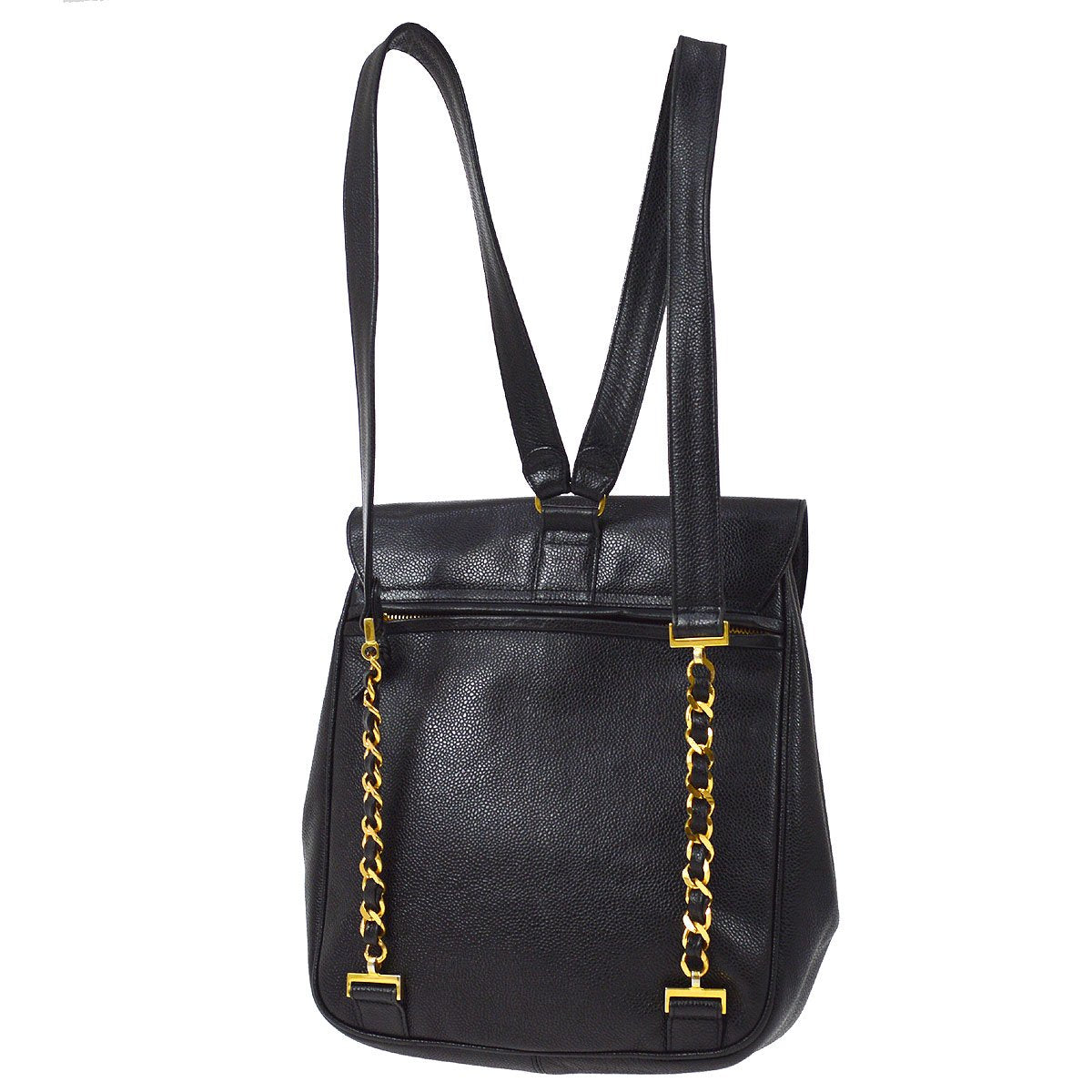 CHANEL 1994-1996 Chain Backpack Bag Black Caviar Skin ao29053