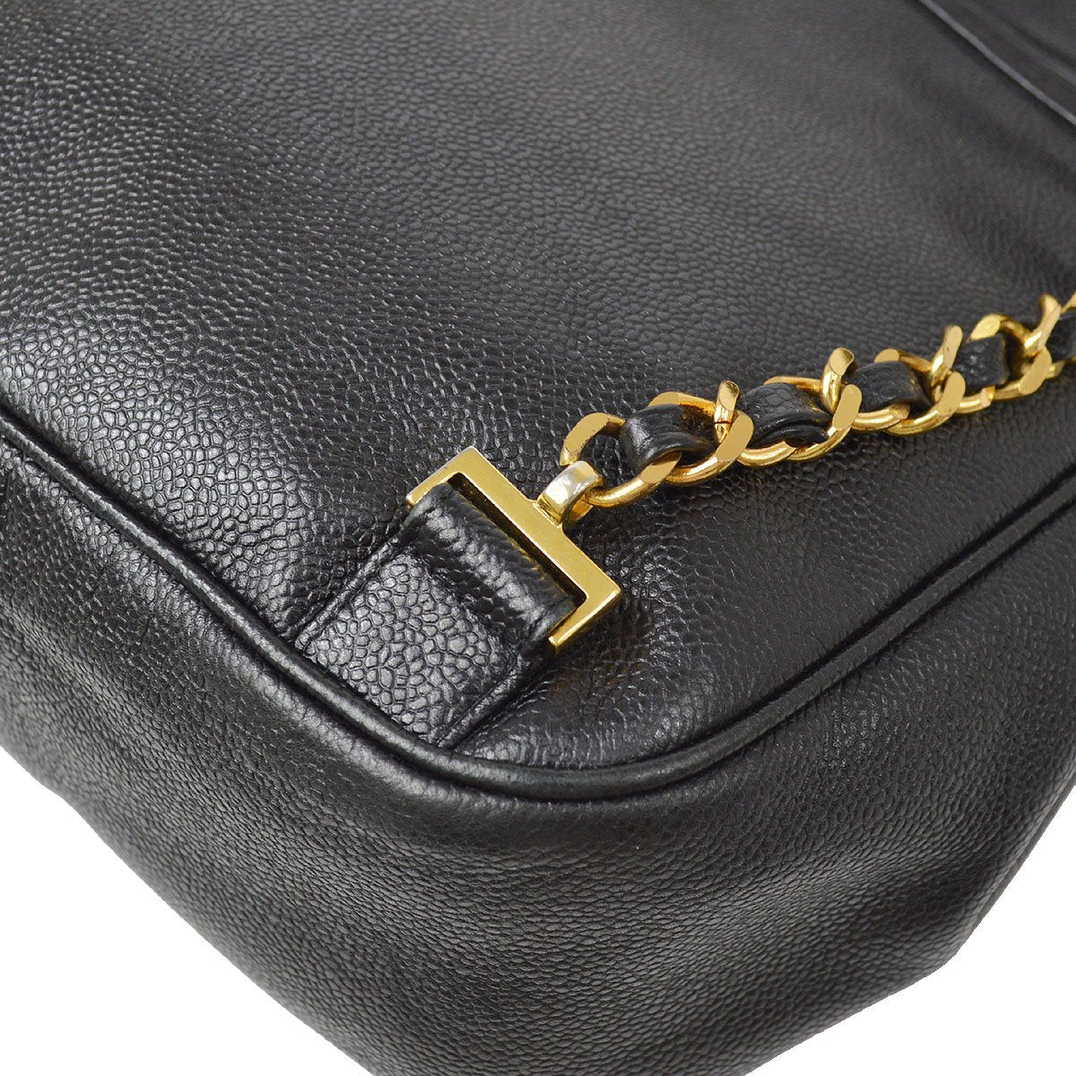 CHANEL 1994-1996 Chain Backpack Bag Black Caviar Skin ao29053