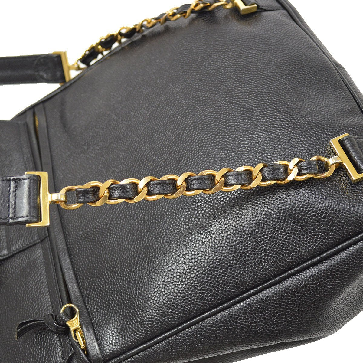 CHANEL 1994-1996 Chain Backpack Bag Black Caviar Skin ao29053